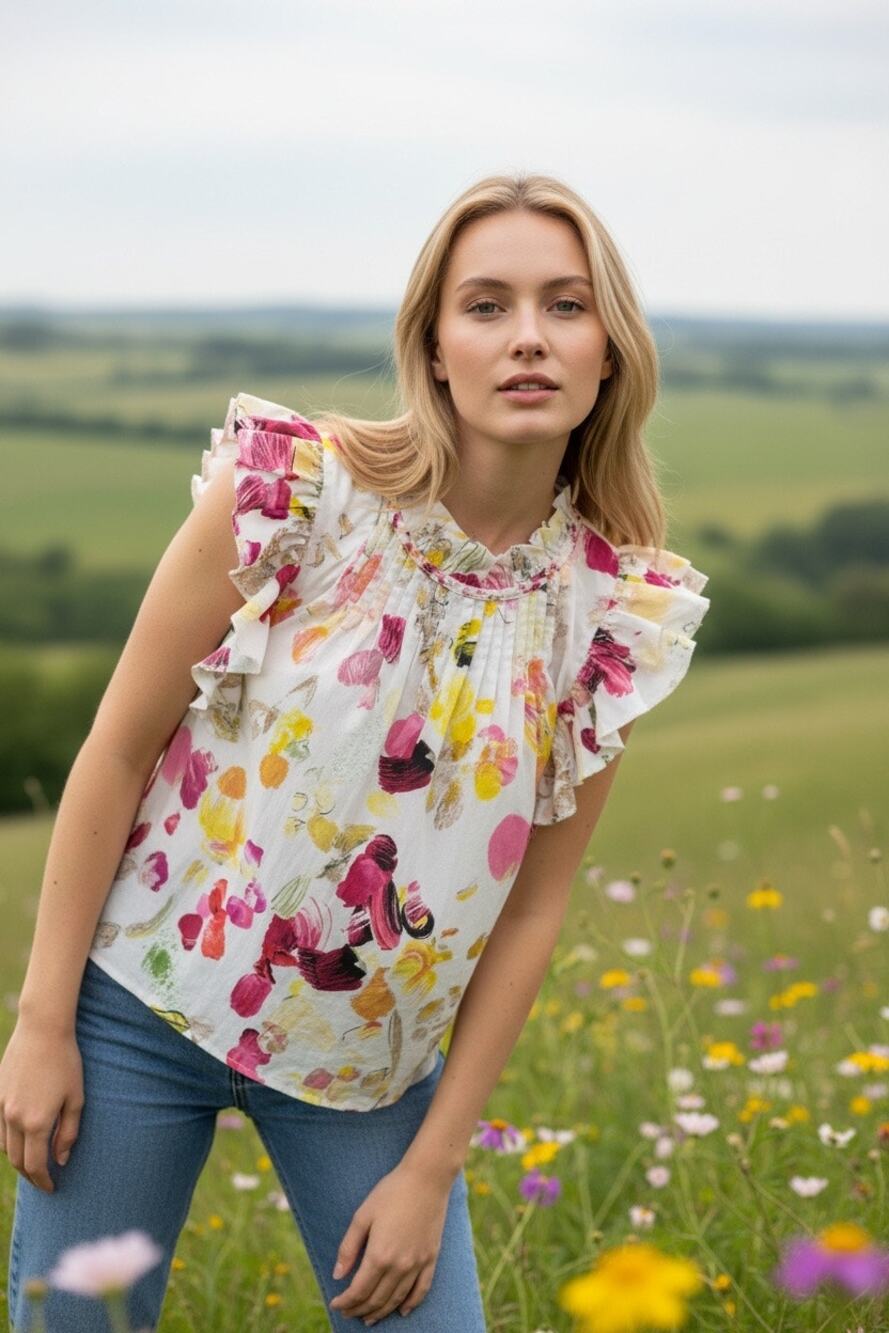 Fairhope Floral Ruffle Sleeve Women's Top